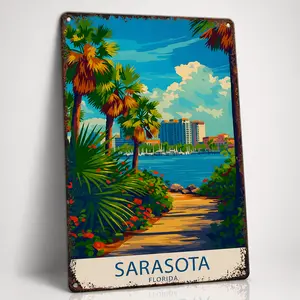 Vintage Aluminium Sarasota Florida Travel Metal Sign, 8x12 in, Coastal Beach House & Florida Home Decor with Nostalgic Charm outdoorfun