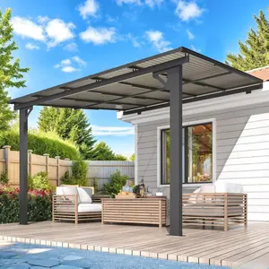 【2 packages arrived at different times】AECOJOY Adjustable Height Outdoor Gazebo Pergola for Patio, Large Wall-Mounted 8.1-9.8 Ft Hard Top Lean to Metal Heavy Duty Metal Awnings Shelter Pergolas and Gazebos Clearance with Roof
