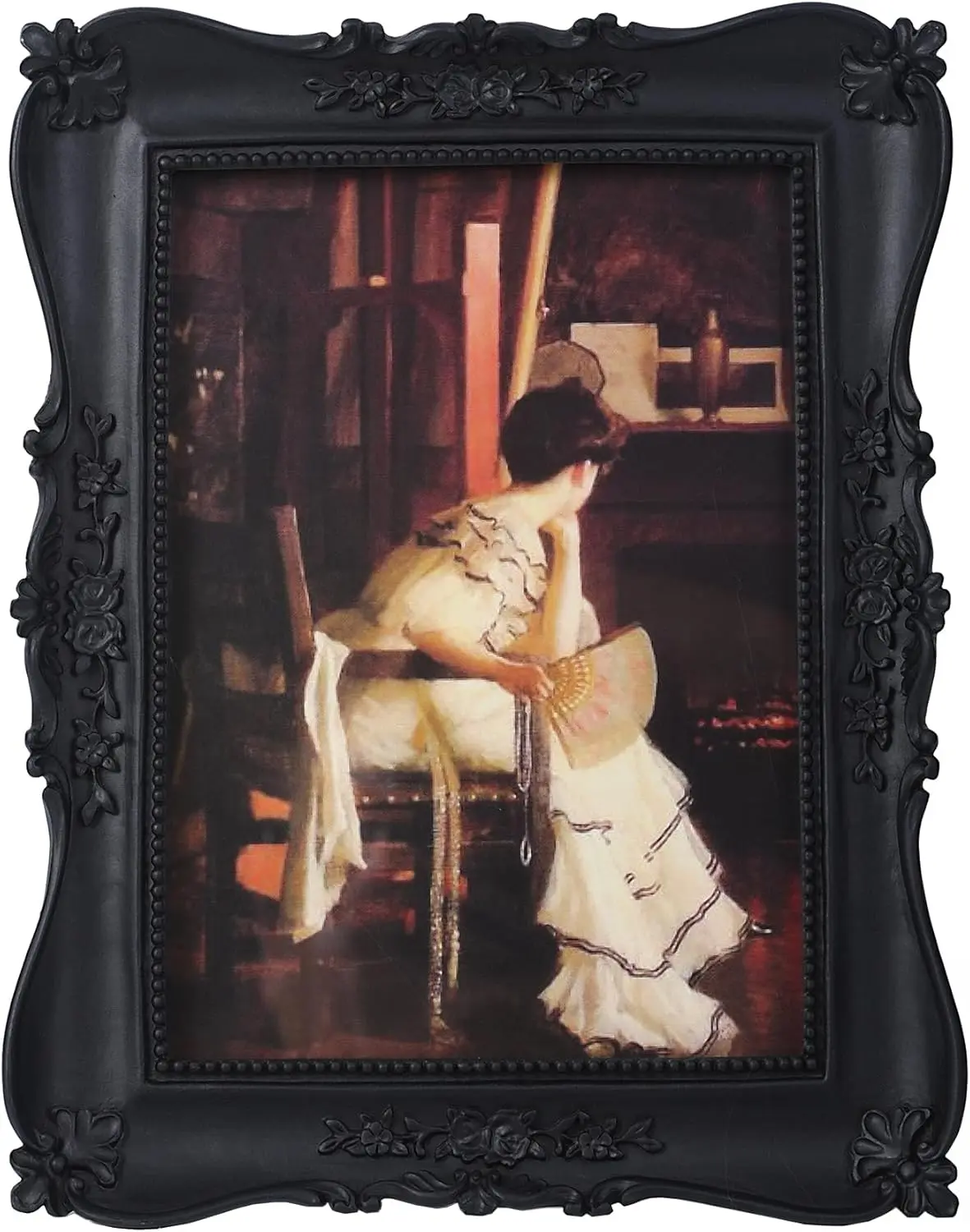 Antique Gothic Black Rectangular 5x7 Photo Frames with Front Glass, Synthetic Material, Easel Back, Elegant & Exquisite Craft, Victorian Home Decoration, Room Accessories for Wedding Display (Wall Mount & Tabletop)