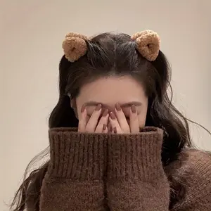 4pcs/set Sherpa Plush Bear Ears Hair Clips Set For Women, Soft Cozy Cute Fluffy Teddy Bear Hair Accessories In Autumn Winter, Perfect For Party Cosplay Daily Wear Phography, Christmas-W54F