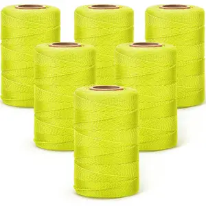 6 Roll Mason String Line #18, 500 ft Nylon Braided Construction String Line, Heavy Duty Outdoor Twine Rope for Gardening or Masonry Tools Construction DIY Project, Fluorescent Yellow