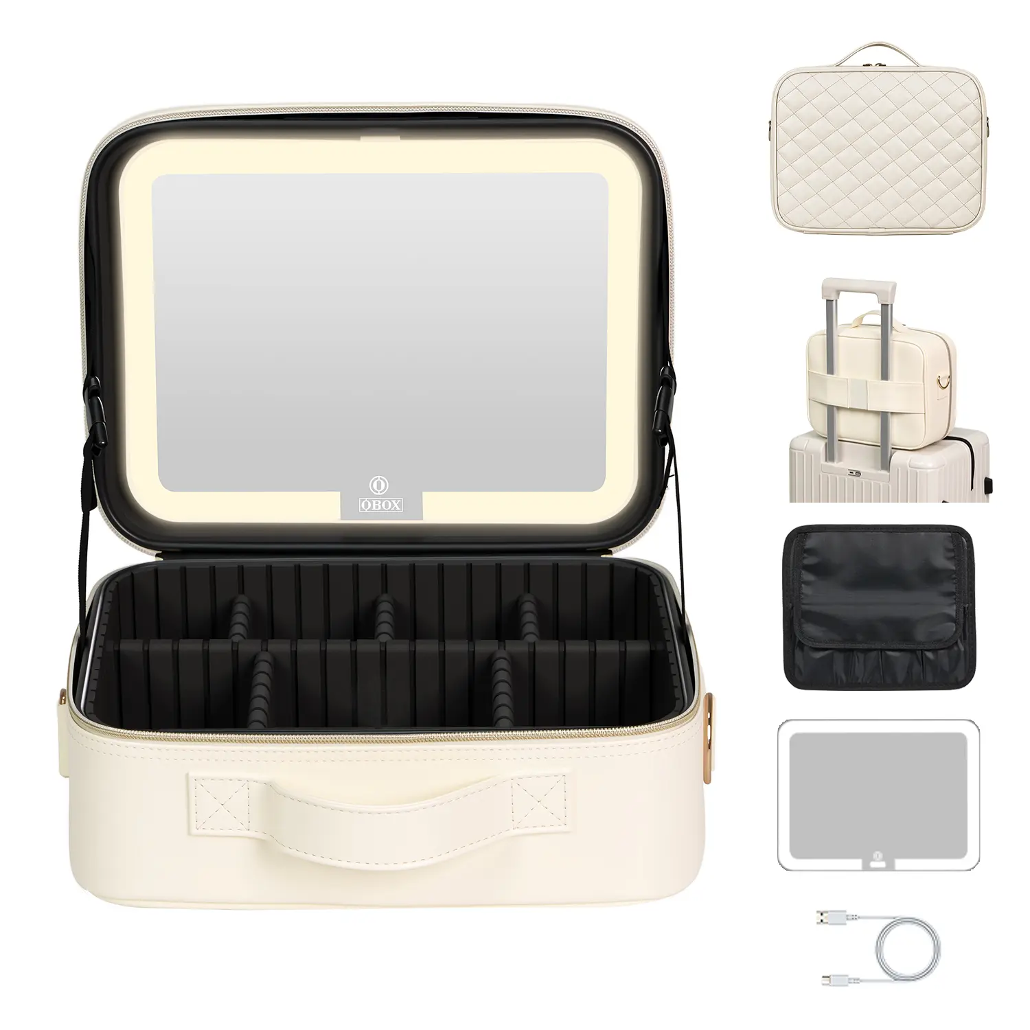 PRO Portable 3-Color LED Lighted Makeup Bag with Detachable Mirror, Waterproof Travel Cosmetic Organizer, Multi-Function Vanity Case for Travel