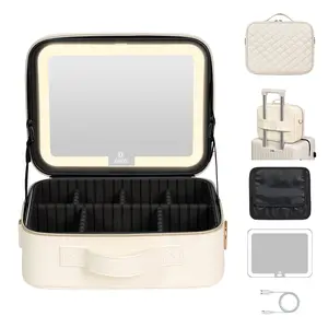 Portable Vanity Case, 3-Color LED Lighted Makeup Bag with Detachable Mirror, Waterproof Travel Cosmetic Organizer, PRO Makeup Bag for Travel, All-in-One Vanity Case