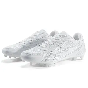 ENZO RUNNERZ Men's White Football Cleats, Low Top Lace-Up Athletic Shoes, Anti-Slip Turf & Grass Training Shoes