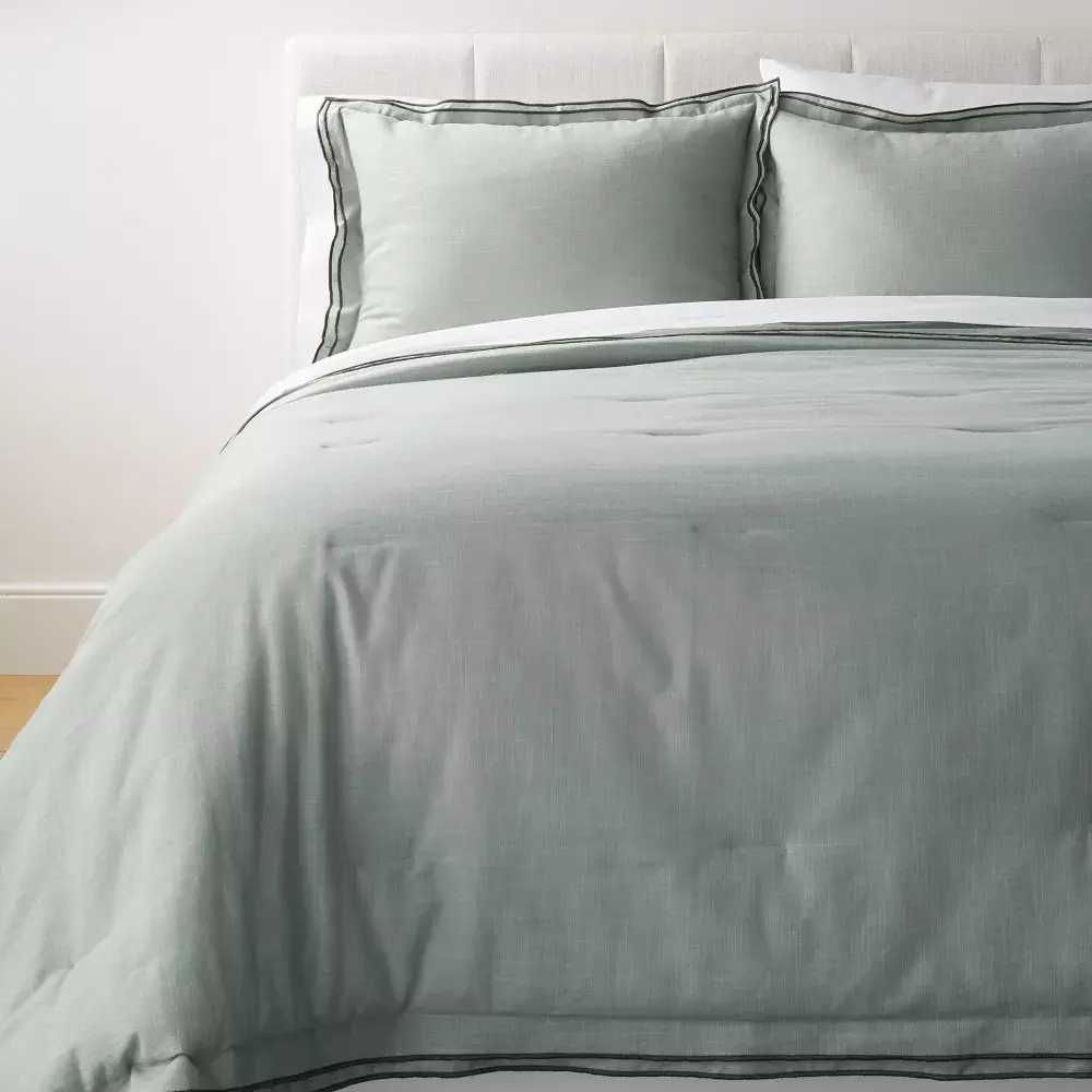 King Double Flange Merrow Stitch Comforter & Sham Set Light Teal Green/Dark Gray - Threshold designed with Studio McGee