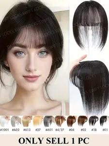 Natural Human Hair Piece Clip in Human Hair Extensions 8-14 inches Glueless Straight Hair Topper 2 Clips on Hair Base Thinning Hair Center Part with Bangs