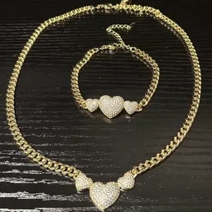 Heart Set with 18 in Chain and 7 1/2 in Bracelet Both with 2in Extension Gold Plated Jewelry