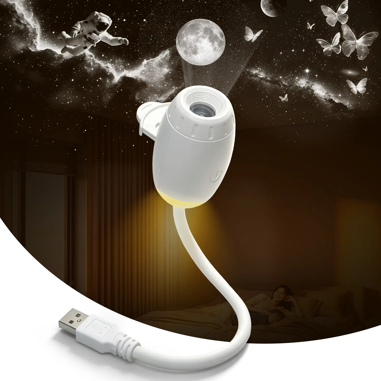 Star Galaxy Projector Night Light 2-in-1 USB Starry Projector for Kids Room, Car Roof, Camping - 3/12 Replaceable Ultra HD Glass Films, Adjustable Focus, 360° Swivel, Warm Night-Light Mode, USB 5V Powered