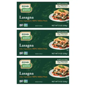 PlantBased Lasagna Pasta Made From 100% Yellow Peas, Gluten Free, NonGMO Vegan, Less Carbs than Traditional Pastas, 20g Protein 12g Fiber In Every 3.5 oz Serving 8 oz Boxes (3)