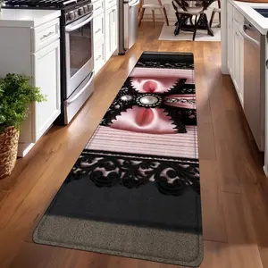 1PC，Black and Pink Bow DecorationPatterned strip rugs, used for everyday or festive decorations, entryway mats, RV mats, bathroom non-slip mats, bedroom bedside mats, and kitchen mats.