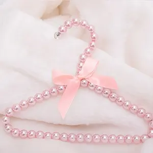 Pearl Beaded Clothes Hanger Mini Pearl Beads with Ribbon Small Metal Hanger Children Standard Baby Pet Dog Accessories Hanger Set