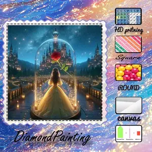 5D-DIY, high-grade velvet canvas, diamond art, diamond painting kit, dream, castle, rose AB diamonds, fairy dust diamonds, crystal diamonds, perfect home decoration, handmade diamond art painting kit, special craft diamond art kit, Diamond Art Tools