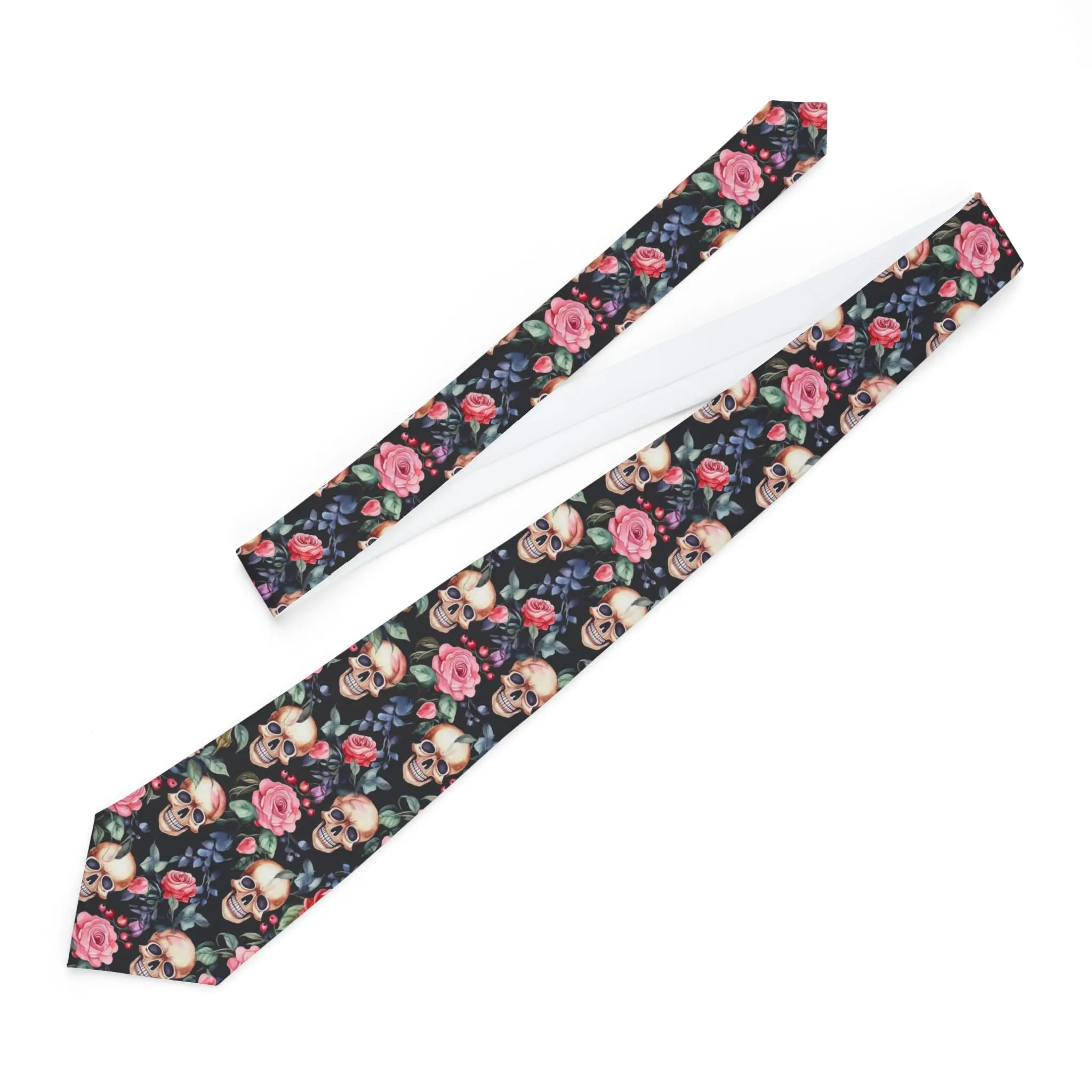 Floral Skull Necktie, Gothic Accessories, Unique Gift for Him, Stylish Neckwear for Weddings, Skull Tie for Halloween, Trendy Menswear