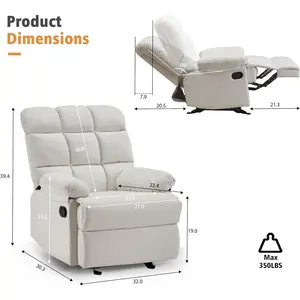 Rocker Recliner Chair, Overstuffed Manual Rocking Recliner for Adults, Upholstered Comfy Soft Fabric Living Room Reclining Sofa Chair (Beige Fabric)