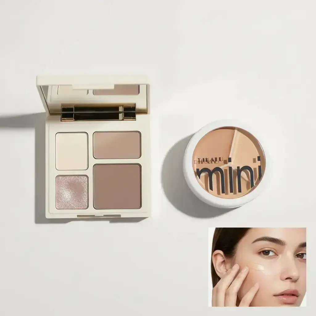 Highlighter Palette & Concealer Cream Bundle, 1pc 4-Color Matte Bronzer with 1pc 3-Color Long-Lasting Concealer, Lightweight, Oil Control, Suitable for All Skin Types, Highlighter Matte Glam, Highlighters Makeup, Beauty Bronzer