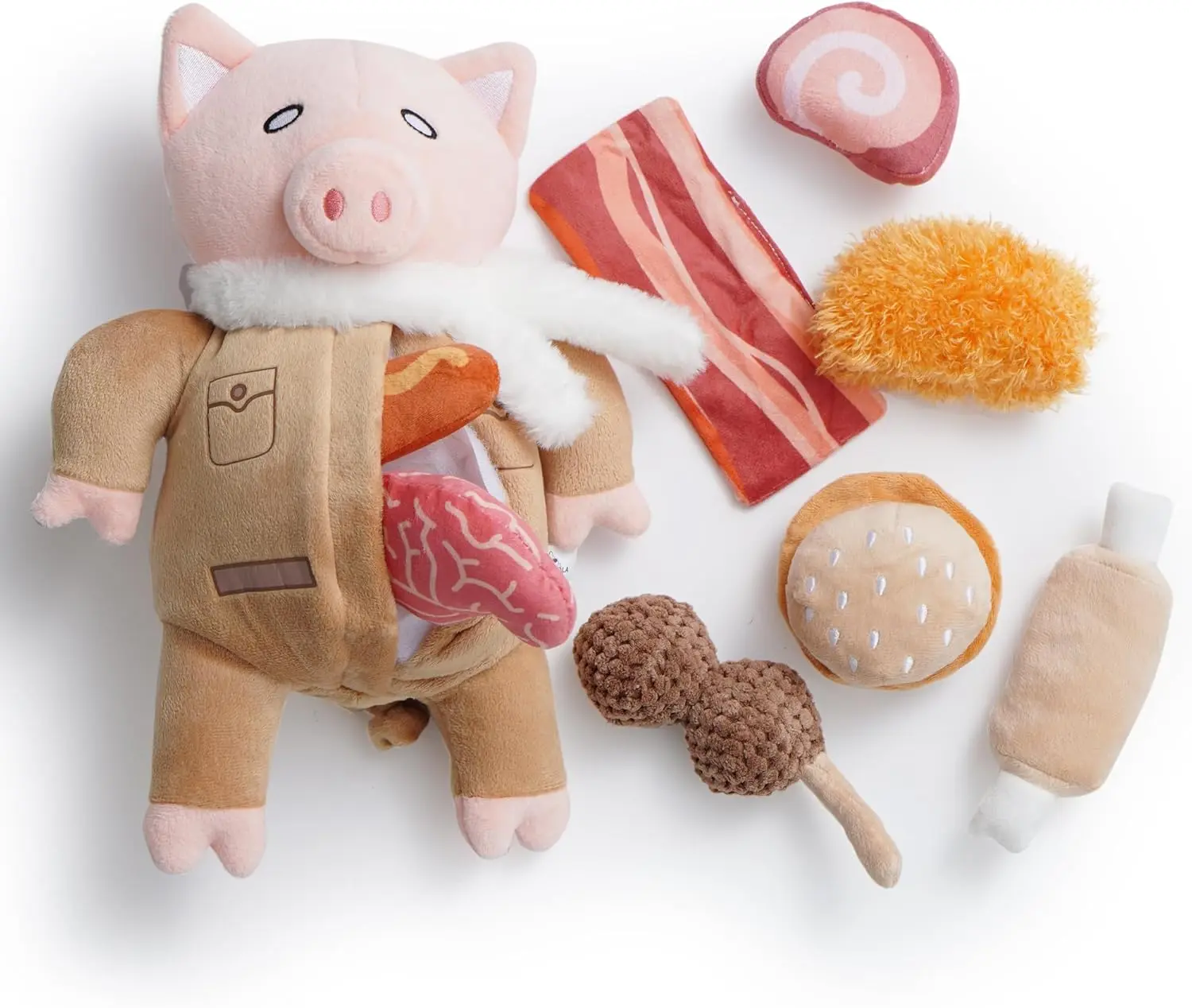 Nocciola 9-in-1 Pig Plush Dog Toys, Funny Piggy Puzzle Toy with 8 Pork Food Squeaky & Crinkle Toys, Dog Training Toys, Stimulating Enrichment Toys for Small Medium Dogs