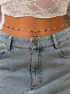 Boho Style Random Color Crystal Decorated Body Chain, Elegant Trendy Chain, Fashionable Belly Chain for Women & Girls, Trendy All-match & Exquisite Jewelry for Birthday Gift, Vintage Body Jewelry
