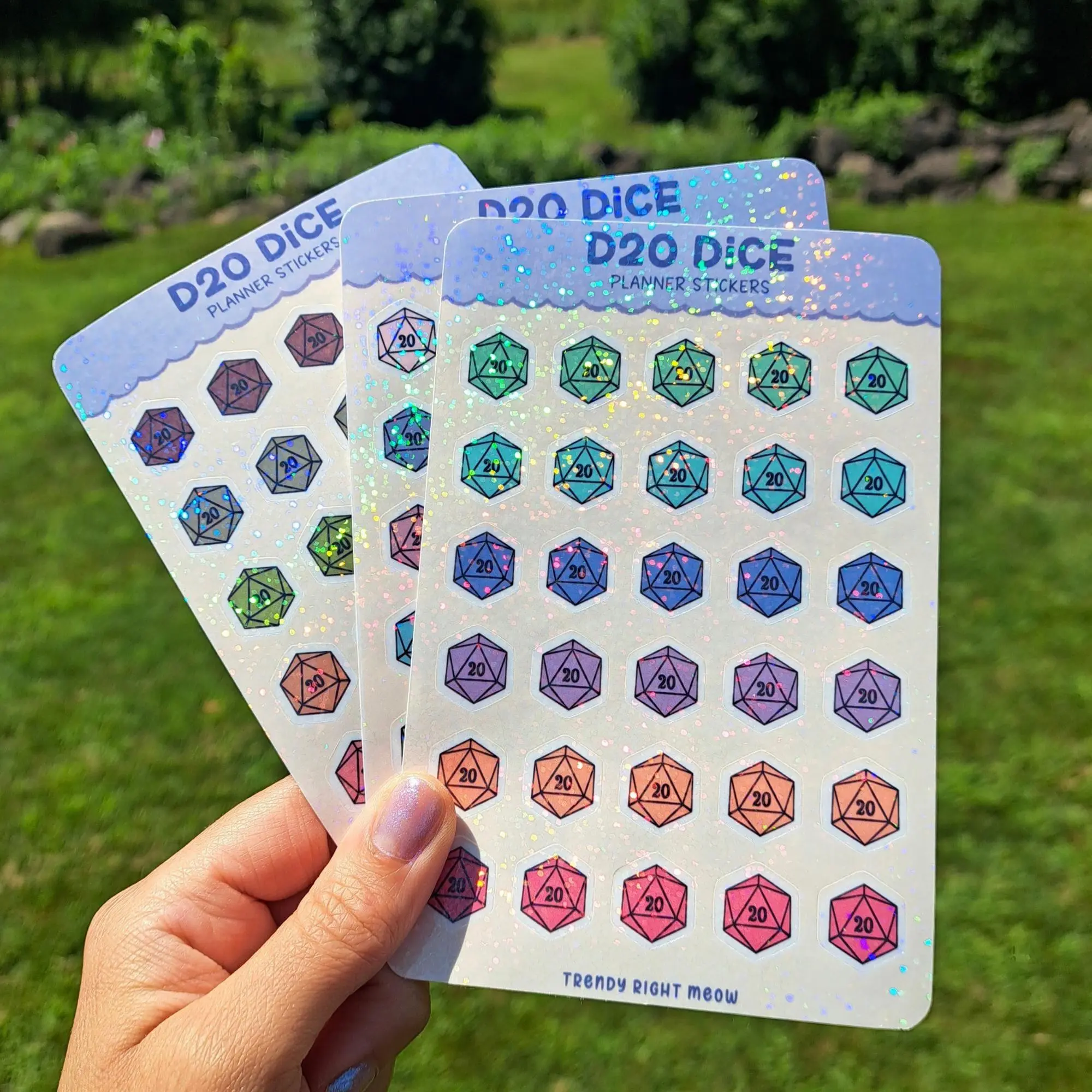 Holographic D20 Dice Sticker Sheet | Colorful DND Planner Stickers, TTRPG Campaign Journal & Character Sheet Stickers, Dungeon Master Gift