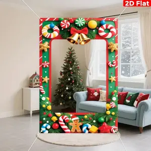 Extra Large 2D Flat Christmas Photo Booth Frame – 70.9x35.4in Giant Holiday Backdrop with Gingerbread, Candy Canes & Bells – Heavy-Duty Indoor/Outdoor Decoration for Xmas, New Year & Weddings | Easy Setup | Viral Winter Wonderland Photo Prop Trend