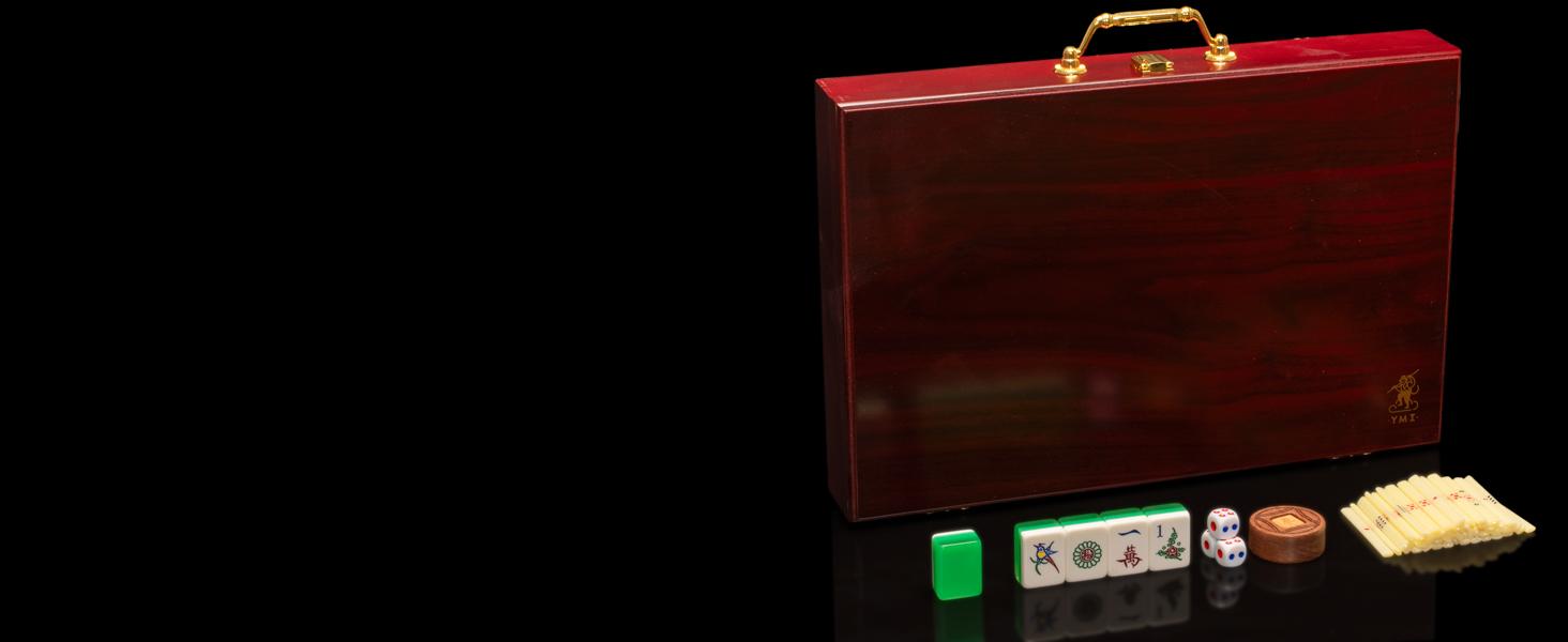 Yellow Mountain Imports Classic Chinese Mahjong Game Set, Emerald with 148 Medium-Size Translucent Green Tiles and Wooden Case