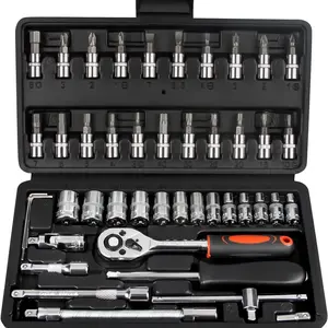45 Pieces Socket Set with Bit Socket Set Metric and Extension Bar for Car Bicycle Motorcycle Repair and Home Use with Storage Case Tool Kit