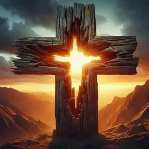 Wooden Cross Diamond Painting Kit, Sunset Religious Art DIY Craft for Home Decor