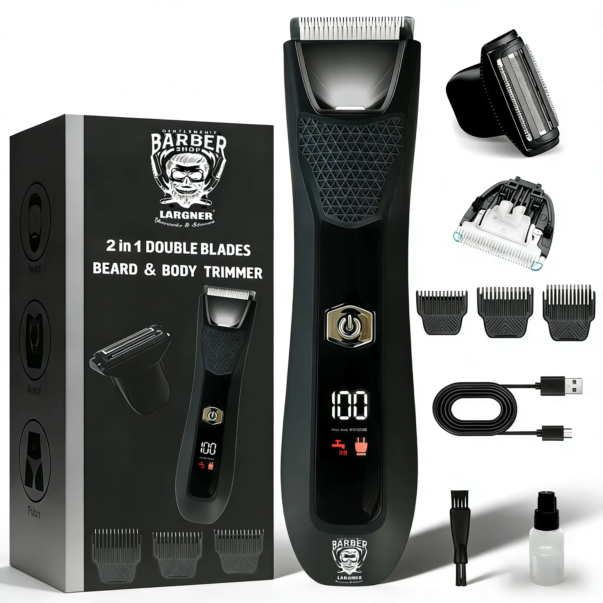 Largner Hair Clipper & Razor Set, Trimmer Kit, LED Screen Wireless Rechargeable, Cordless Hair Trimmer, Body Hair Trimmer, Shave, Trim Nose Hair, Body Hair Trimming, Ideal Gift for Father Husband Boyfriend, High Quality Trimmer