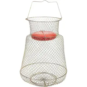Floatable Galvanized Steel Wire Fish Basket, Collapsible Floatable Wire Fishing Basket, Portable Floating Fishing Net Baskets, Robust and Easy to Use