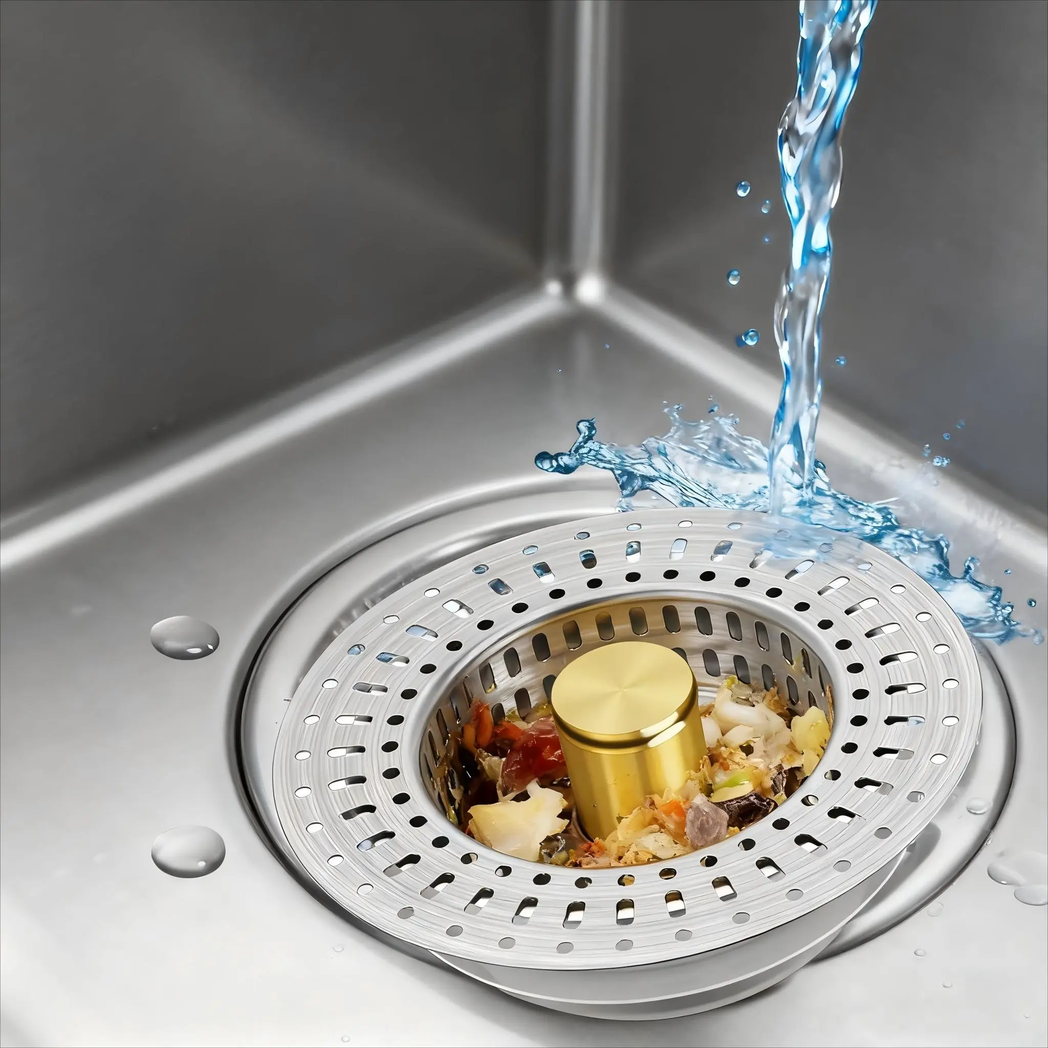 Kitchen Sink Drain Strainer for 3-1/2 Inch Drain Hole, 3-in-1 304 Stainless Steel Pop-Up Sink Strainer and Stopper with Anti-Clog Filter Basket & Food Catcher (Silver, 1 Pack) sink plug cover sus304