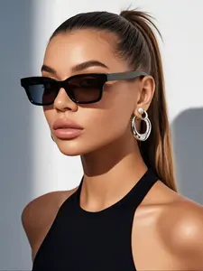 Women's Vintage Square Frame Sunglasses, Trendy Casual Sunglasses for Everyday Use, Fashion Accessories for Outdoor Activities