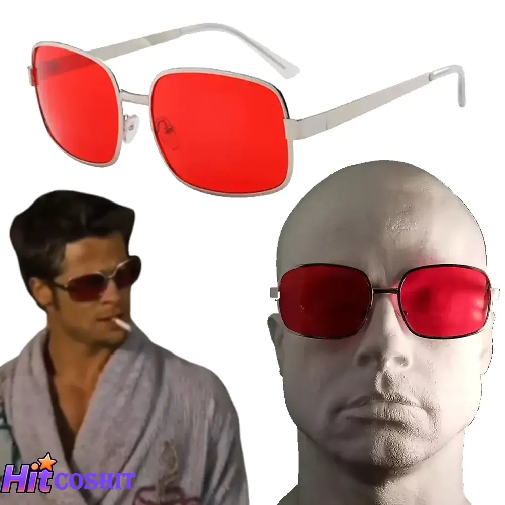 Fight Club Tyler Durden Cosplay Glasses Men RED Lens Sunglasses Prop Accessories Beach Goggles Chirstmas Birthday Gifts Xmas