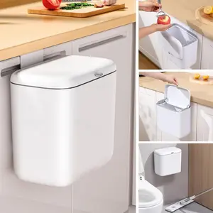 Hanging Trash Can 1.8Gal with Lid - Under Sink & Wall Mount Compost Bin, ABS Plastic Kitchen Waste Basket for Cabinet/RV/Bathroom (White)