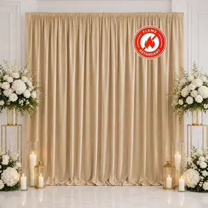 Scuba Polyester Backdrop Curtain Beige 10ftx10ft Durable Flame Resistant Wrinkle-Free Event Drape Panel With Rod Pocket