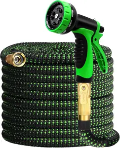 Expandable Garden Hose 100FT/50FT - Retractable with 10 Nozzles & Holder, 3/4" Solid Brass Leak-Resistant for Large Lawn Watering
