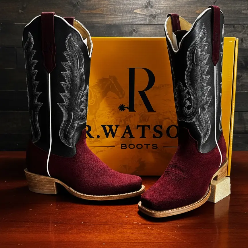 R. Watson Rhubarb Roughout // Black Sintara Shaft Boots- Narrow Square For Women