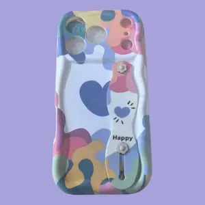 Colorful Heart-Shaped Graffiti Wave Case Waistband Case Full Protection Anti-Drop Phone Case for iPhone 17 Air 16 Plus 15 Pro Max 14 Pro 13 12 11 2026 Spring Case Best Holiday Gift Choice for Family Friends Lovers and Besties Anti-fall