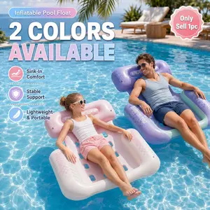 110cm Inflatable Floating Bed for Adults, 3-Tube PVC Water Lounger with Breathable Air Hole Surface, Portable Foldable Pool Float for Outdoor Swimming, Beach Lake and River, Comfortable Summer Floating Chair for Relaxation and Sunbathing