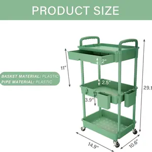 Rolling Utility Cart with Handle,Utility Cart Made of Multifunctional Storage Organizer Tool for Kitchen,Bathroom,Living Room,Office（With Drawer）
