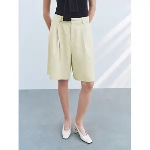 URBAN REVIVO 2026 Lady's Minimalist Chic Knee-Length Basic Cut Casual Plain Bottom Shorts - Thick, Non-Stretch Cotton Lyocell Blend, Durable, Shape-Retaining, Sizes XXS-XL