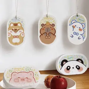 [3-Pack] Extra-Thick Dish Sponge Compressed Wood Pulp Sponge for Kitchen Cleaning Non-Stick Oil Scrub Sponge for Pots Pans and Dishwashing with Adorable Animal Designs