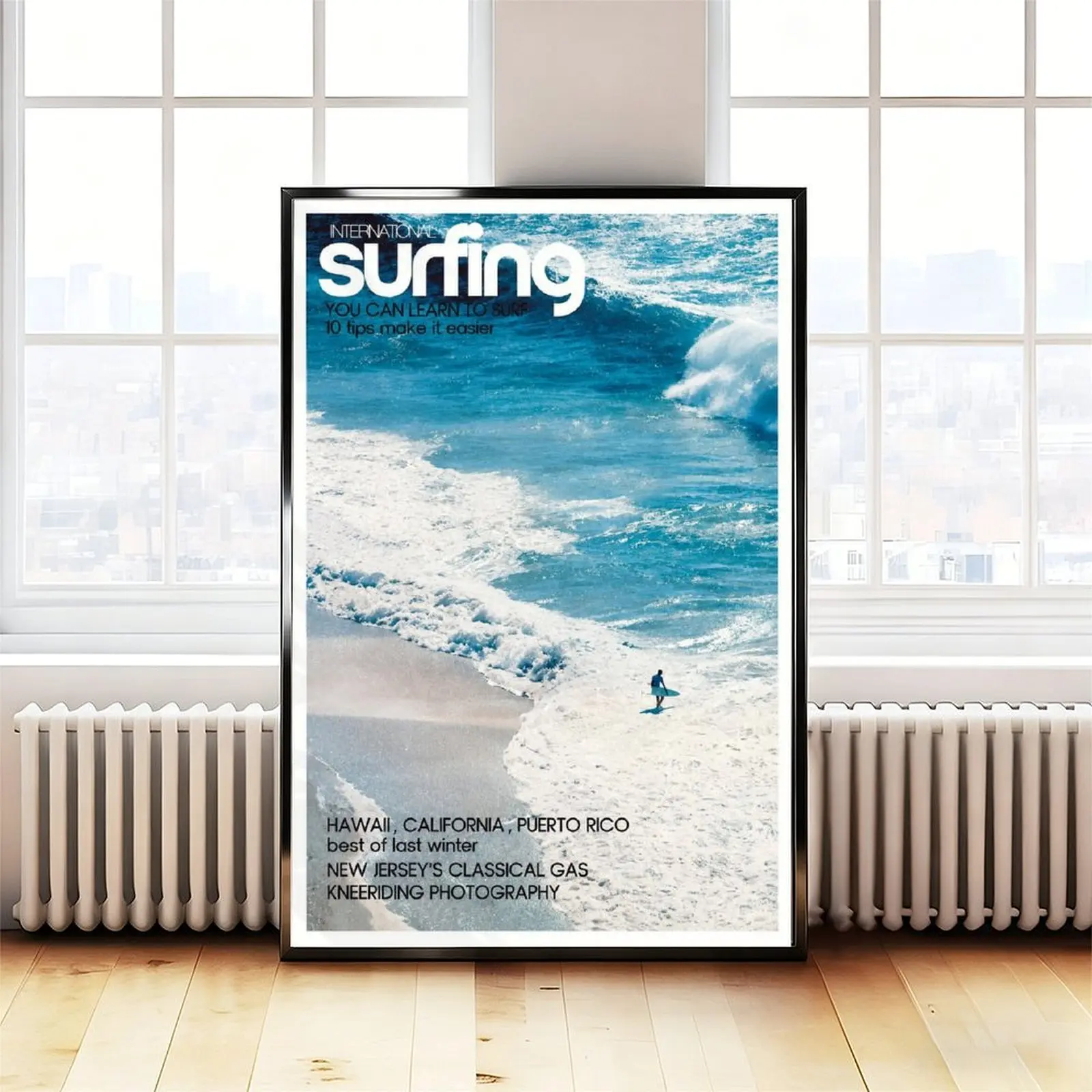 Surfer On Ocean Wave, Vintage Surf Poster, Coastal Wall Art Print