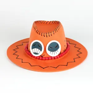One Piece Fire Fist Ace Hat Fashion Cosplay Hat Performance Prop Cowboy Hat with Adjustable Strap