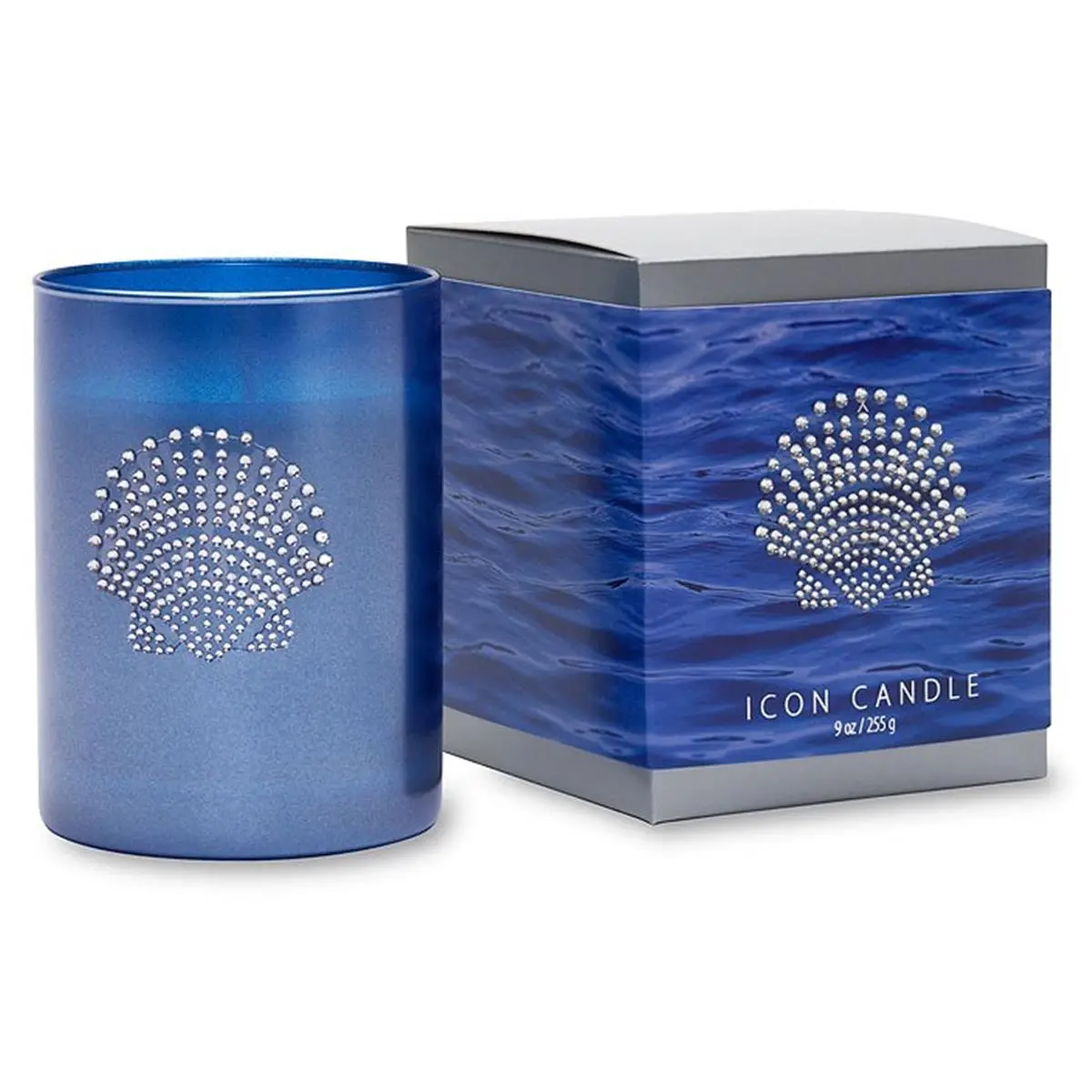 Primal Elements CIBSS Single Hand-Poured Seashell Icon Candle - 9.5oz Blue Glass Fragranced Home Decor, Ideal Gift