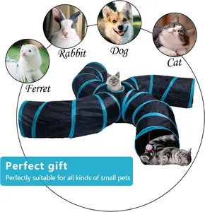 Collapsible S-Shape Cat Tunnels - 4 Way Interactive Maze Toy，Tunnels for Indoor Cats，Kitty Bored Peek Hole Toy Ball Cat, Puppy, Kitty, Kitten, Rabbit