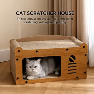 Walnut TV Cat Scratch Board House 2-in-1 for Scratching Resting and Playing Cat House