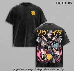 Maka Albarn Soul Evans Death the Kid Soul Eater Anime Vintage Washed Oversized Graphic Tee Weapon Meister Streetwear Shirt