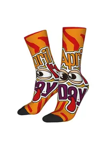 1 Pair Hip Hop Funny April Fool’s Day Men's compression Socks Street Style Seamless Printed Funny Novelty Happy Crew Sock