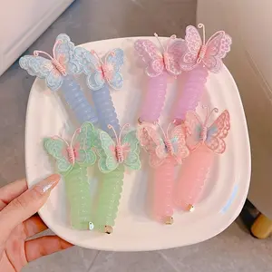 4-piece cute butterfly headband set, high elasticity telephone cable headband, mixed color resin and polyester headwear, suitable for daily and casual wear, suitable for all seasons