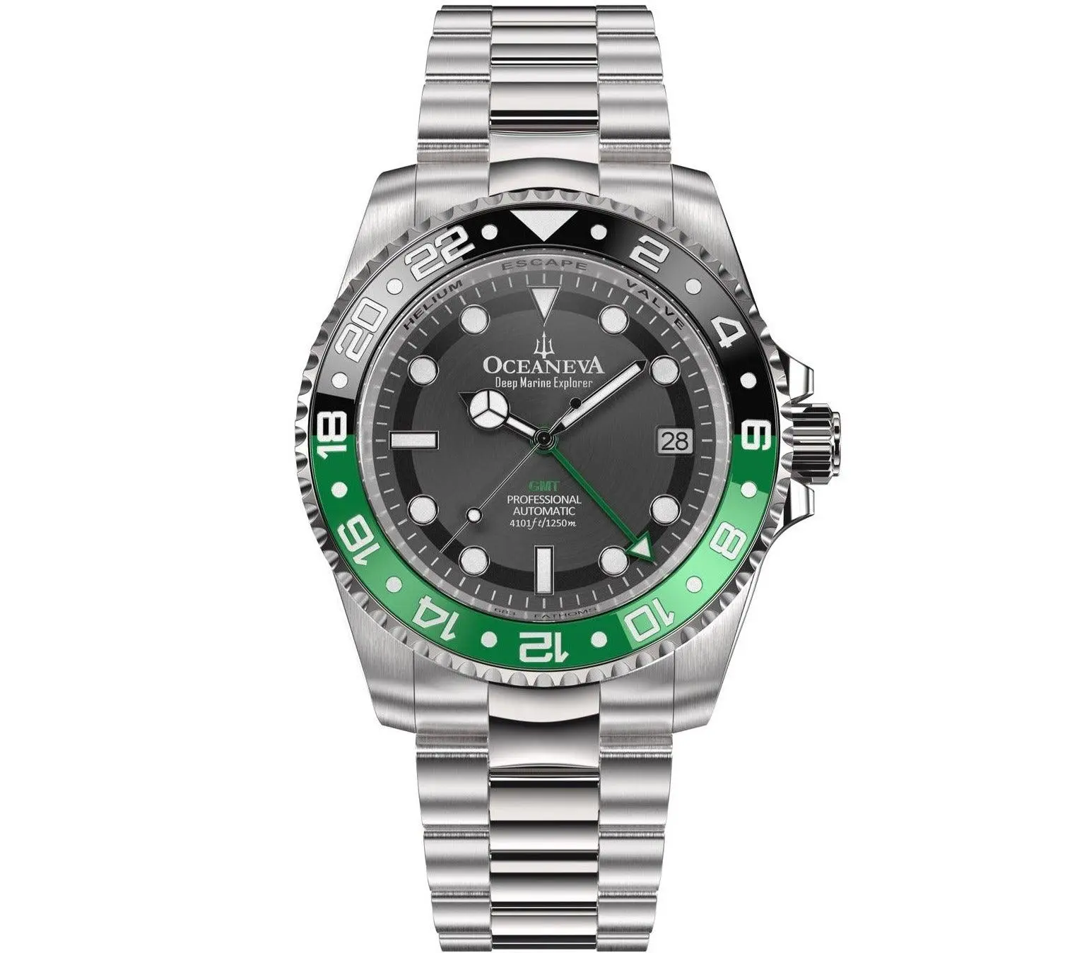 Oceaneva Men's GMT Automatic Deep Marine Explorer 1250M Pro Diver Watch Green with NH34 Movement & 1250m Water Resistance