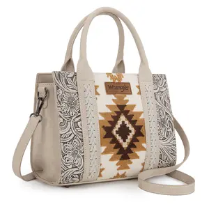 Wrangler Aztec Patterned Structured Crossbody Tote Bag for Women with Pieced Embroidery